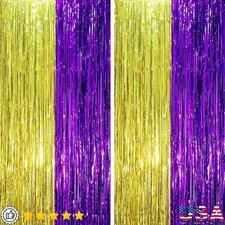 Purple Gold Foil Fringe Curtains Set Graduation Birthday Party Decorations New