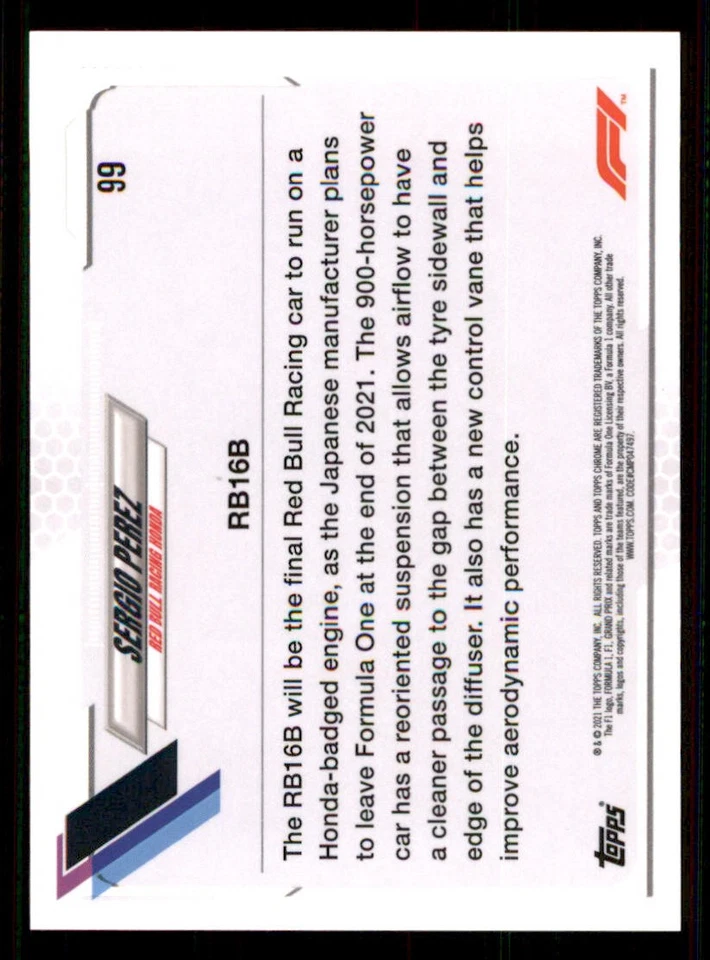2021 Topps Chrome Formula 1 #99 Sergio Perez/F1 Cars - Image 2 of 2