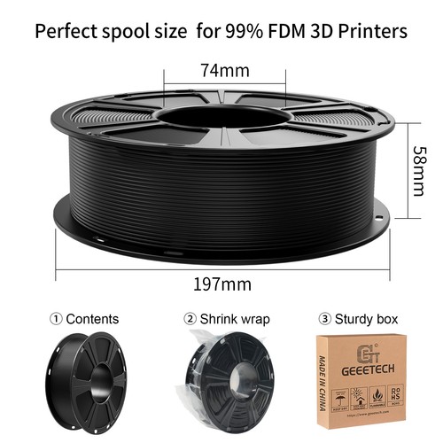 Geeetech 3D Drucker Filament 1KG 1,75 mm PLA Filament Schwarz Verbrauchsmaterial - Bild 9 von 9