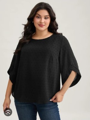 Bloom Chic Blouse Plus Size 22W 24W  Swiss Dot Lightweight Pullover Tulip ...