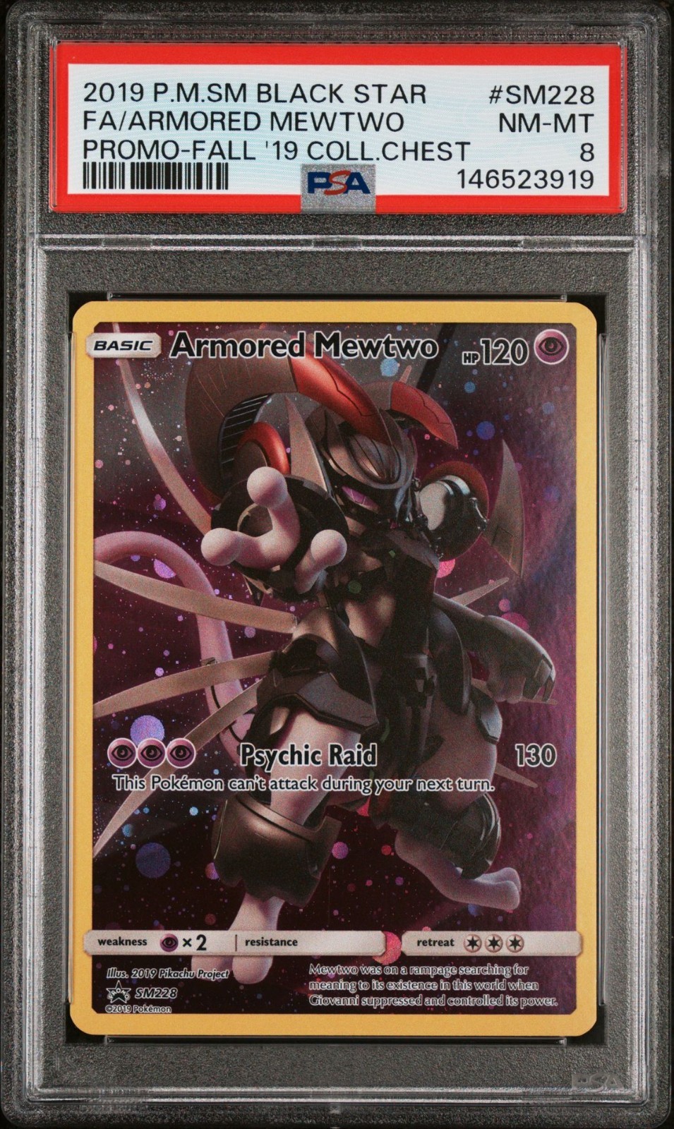 Pokemon Sun & Moon Black Star Promo SM228 Holo Full Art Armored Mewtwo PSA 8