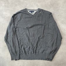 Tommy Hilfiger Jumper Mens XL  V-Neck Pullover Knitwear Sweater, Grey