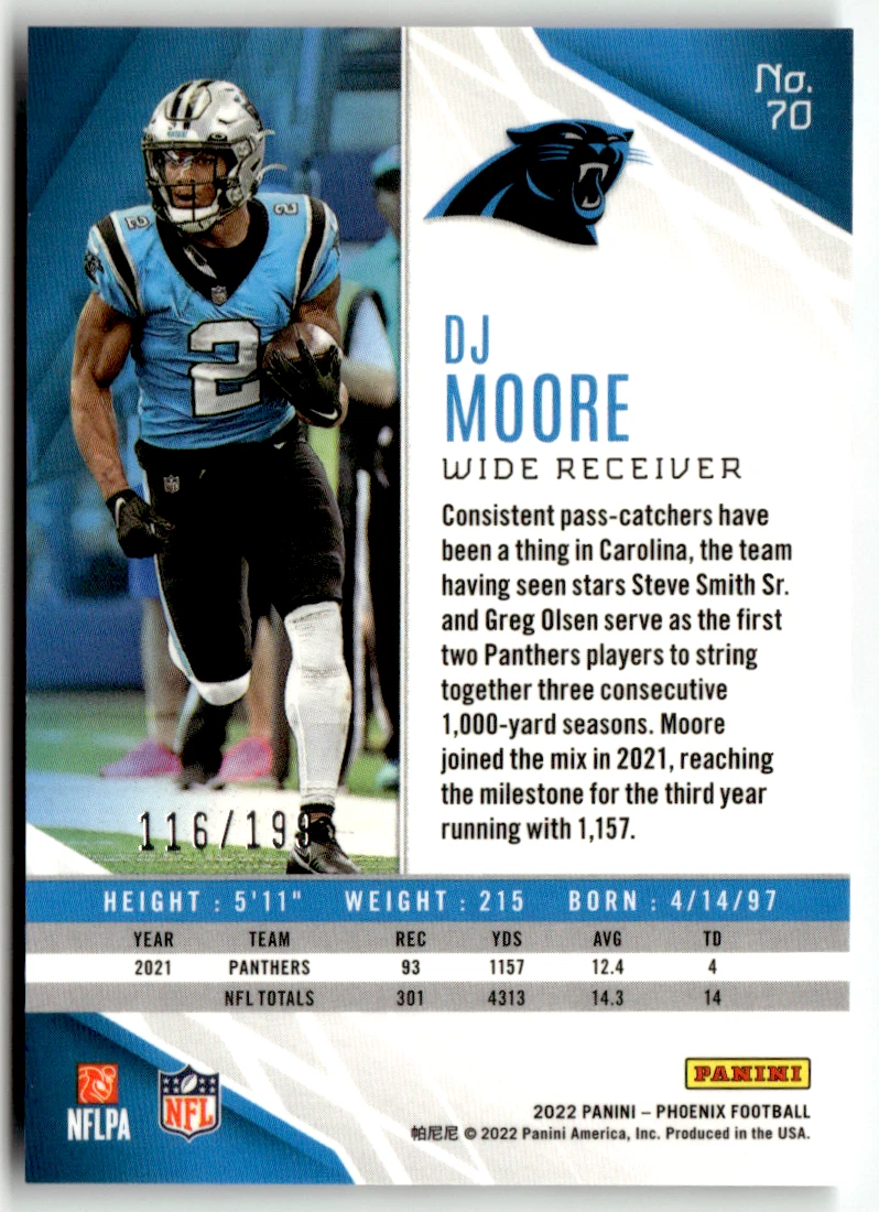 Panini Phoenix NFL 2022 No. 70 DJ Moore Pink Prizm 116/199