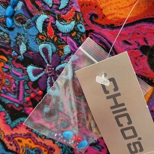 NWT CHICO'S HANIMA GOLDIE LS TEE MULTICOLOR. ACCENT BEAD.SIZE 2 (MED). SRP 88.00 - Picture 4 of 6