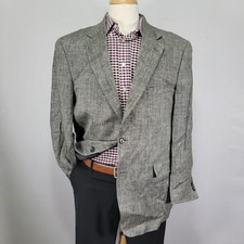 Stafford Men's Sport Coat Blazer Two Button Gray Herringbone 100 SILK 44R