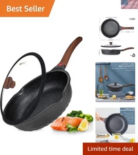 Elegant Deep Frying Pan with 5.5Qt Capacity & Heat Indicator Lid - 12in