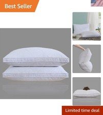 Classic Style Goose Feather Bed Pillows   Breathable  Machine Washable, 2-Pack