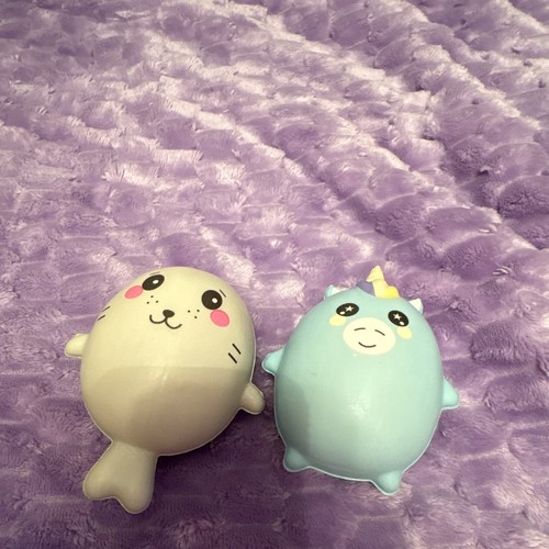 Animal Shape Foam Squeeze Ball Stress Toys Set, White Seal & Blue Narwhal