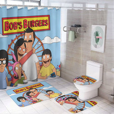 4 Piece Bob's Burgers Shower Curtain Set with Non-Slip Rug, Toilet Lid Cover
