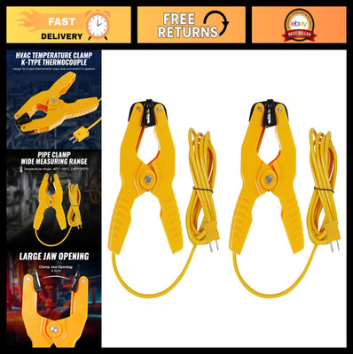 2 PCS K-Type Thermocouple Temperature Clamp Probe for HVAC, Multimeter, Plumbing