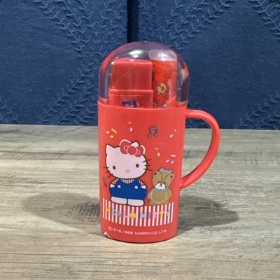 Vtg 1988 Sanrio Hello Kitty Novelty Travel Toothbrush Set paste Cup Lid 80s Toy