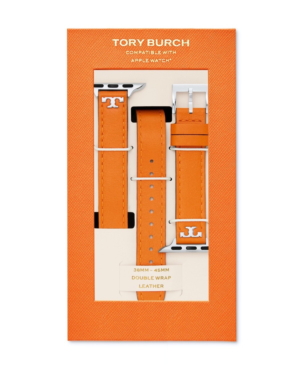 Tory Burch Orange Leather Double Wrap Strap Apple Watch Band 38mm