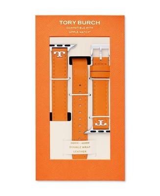 Tory Burch Orange Leather Double Wrap Strap Apple Watch Band 38mm