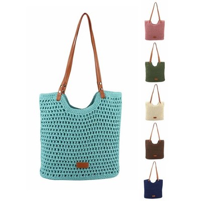 DAMEN TASCHE GEFLECHT HOBO TOTE BAG SCHULTERTASCHE BOHO SHOPPER STRAND HÄKEL 