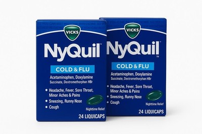   2 Pack Vicks NyQuil Cold & Flu 24 Liquicaps Each   Exp 01/2027 Free Shipping