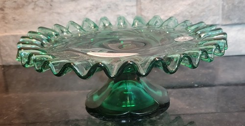 Fenton Ruffled Candle Plate Green 6.5" Diameter - Picture 6 of 7