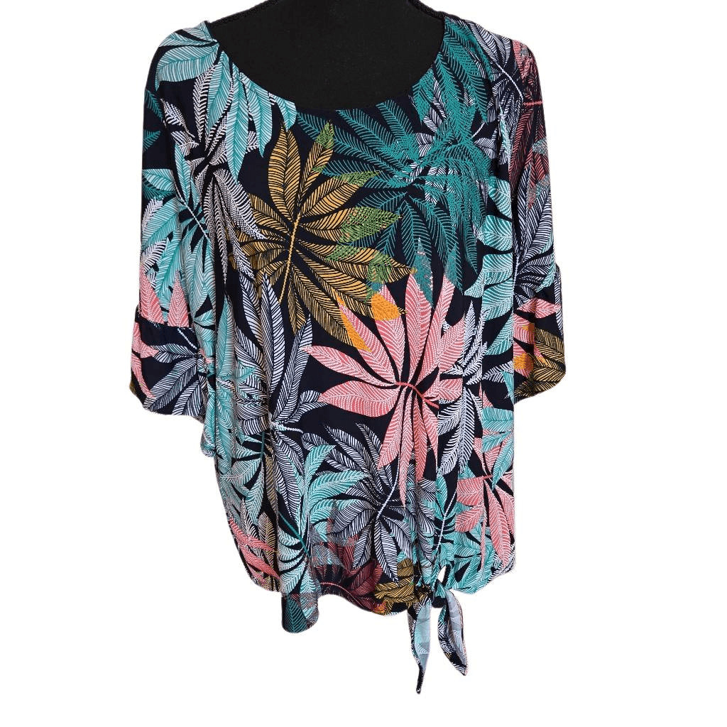 Ruby Rd Womens Tropical Leaf Pullover Side Tie Sh… - image 1