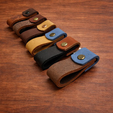 Handmade Thick Leather Drawer Pulls Cabinet Handles Custom Colours Hardware