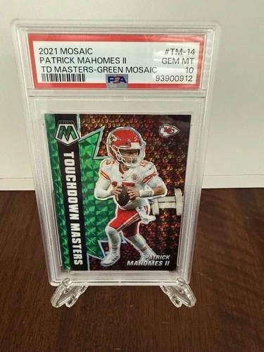 PATRICK MAHOMES II 2021 MOSAIC TD MASTERS GREEN PRIZM #TM-14 PSA 10 GEM MINT