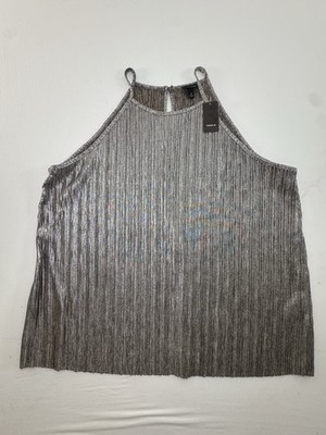 Torrid Pleated Sleevess Goddess Tank Top silver  Shimmer Keyhole Back Sz 4 NWT