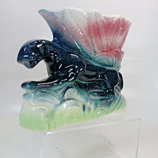 Art Deco Flower Planter, Black Panther, Pink Bloom, Vintage McCoy, c. 1940s MCM