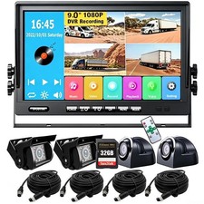 RV Backup 4x AHD Camera Rear Side View 9" DVR Monitor Screen Display Reversing