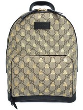 Gucci GG Supreme Monogram Bees Backpack Beige Tan Yellow