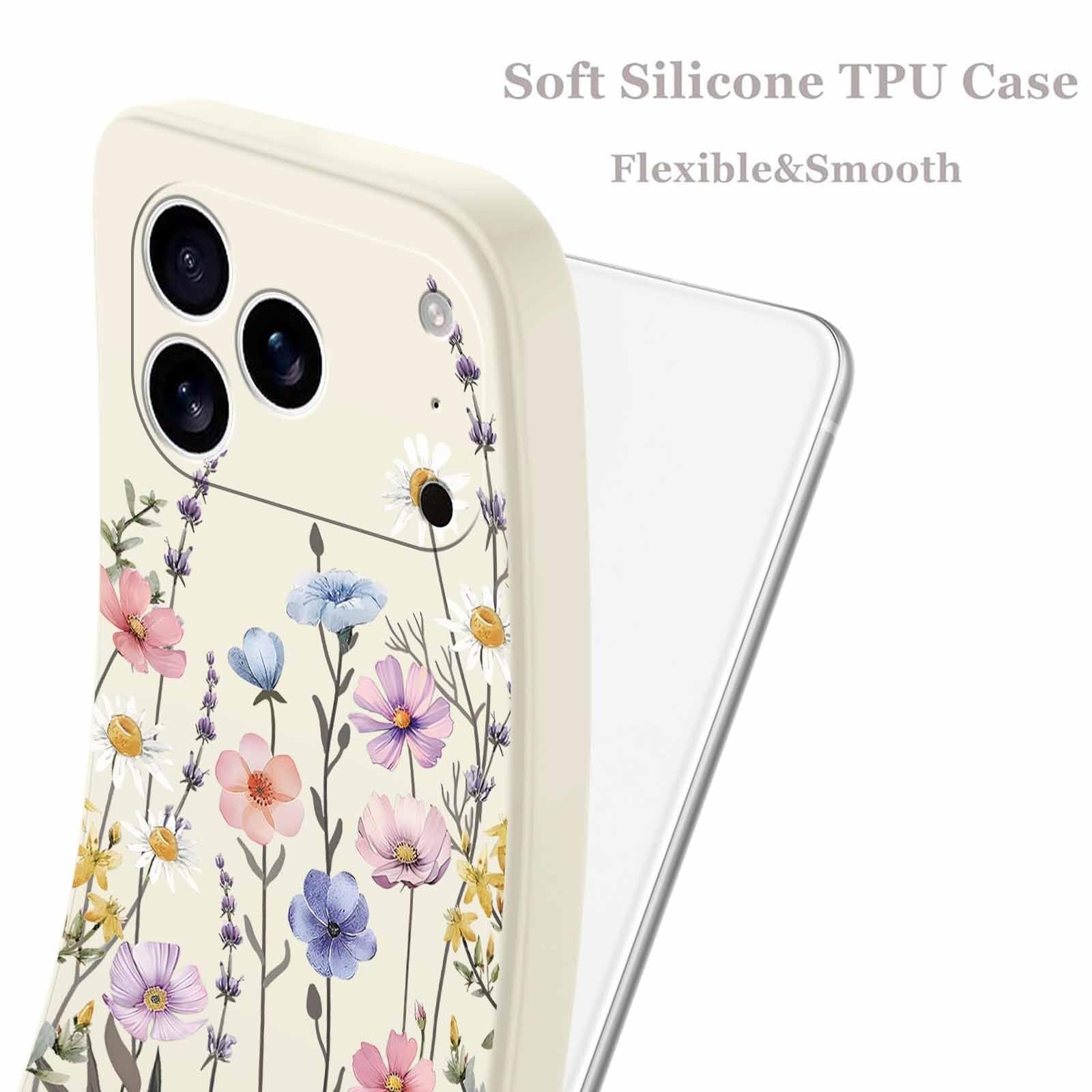 Coque iPhone 17 Pro silicone antichoc avec motif fleur aesthetic