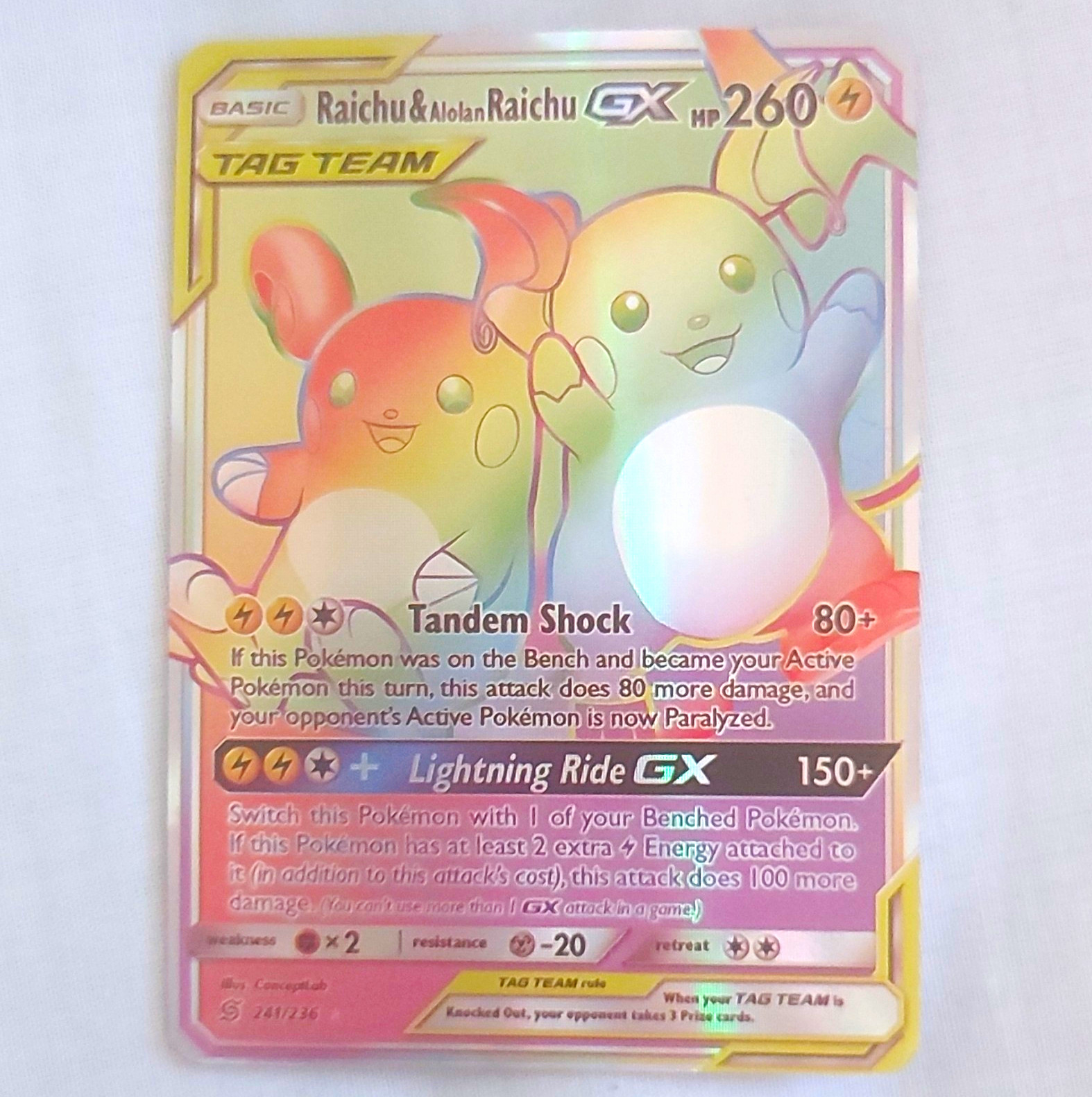 The Pokémon Company Raichu & Alolan Raichu GX 241/236 Unified Minds Secret Rare