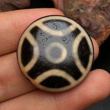 Rare Tibetan Old Agate Dzi *Ancient Coins* Bead Amulet Pendant 29mm K0111