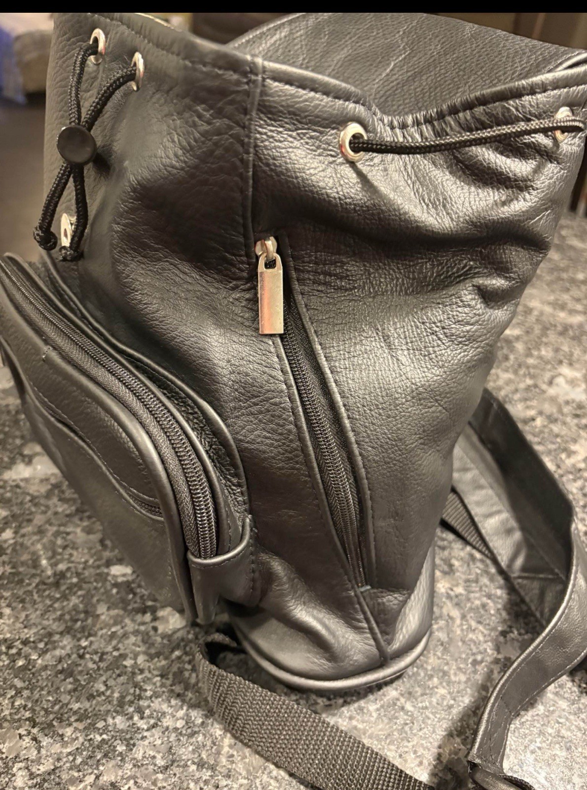 100% Leather Black Multiple Compartments Backpack… - image 1