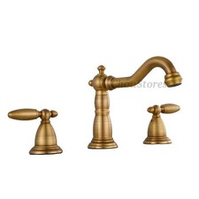 Widespread Antique Brass Bathroom Sink Faucet 3 Hole Dual Handle Deck Mounted NE