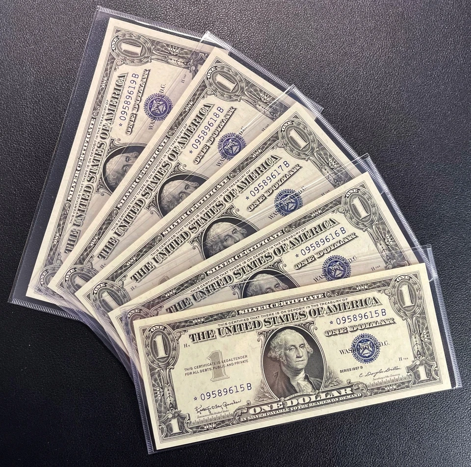 Lot (5) Consecutive 1957B $1 Silver Certificate *STAR* - UNC *GOOD EMBOSSING" - Image 2 of 4