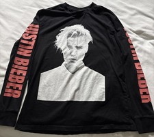 Justin Bieber Concert T-Shirt Sz L Purpose Tour Long Sleeve Double Sided H&M