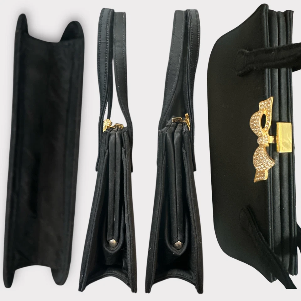 Dofan Vintage Handbag Black Fabric Gold Pave Clasp Purse 60s France Formal Bag - Image 4 of 4