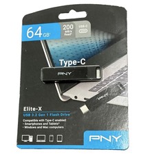 PNY Elite-X 64GB USB-C USB 3.2 Gen 1 Flash Drive 200MB/s OTG Black