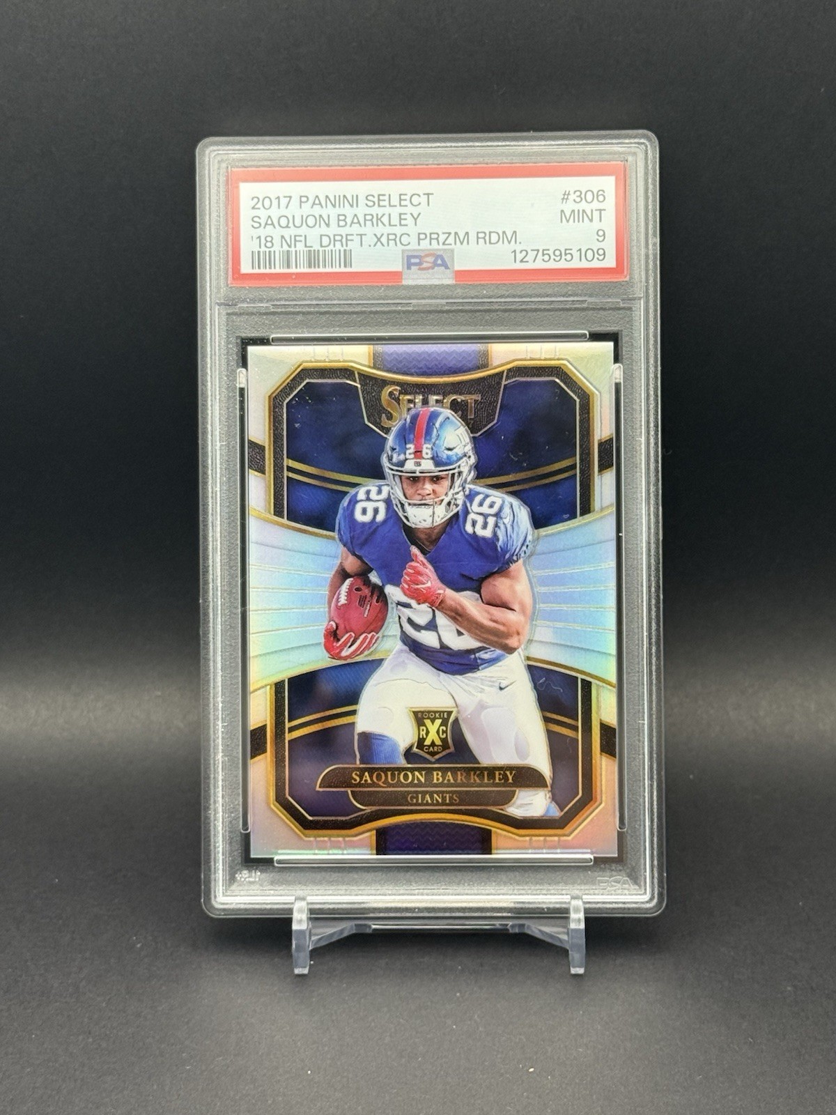 2017 Panini Select - 2018 XRC Saquon Barkley #306 XRC Prizm RDM. PSA 9