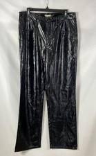 Good American Women's Black Faux Leather Slacks High Rise Straight Leg Sz 12