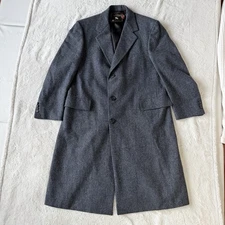 Hart Schaffner & Marx Mens Pure Virgin Wool Overcoat 44 Herringbone Long Jacket