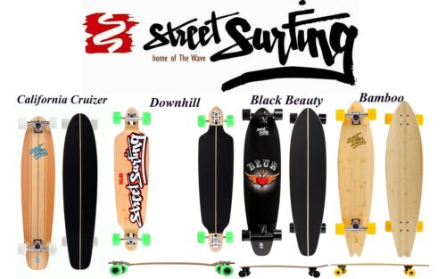 Streetsurfing Longboard Skateboard 4 Modelle California, Downhill, Bamboo, Black - Afbeelding 1 van 2