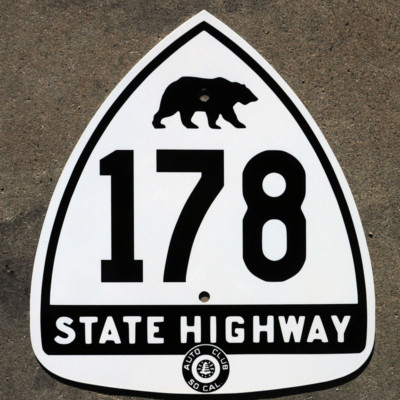 California ACSC bear 178 Bakersfield highway route road sign auto club AAA 12x13