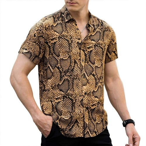 LOGEEYAR Men Shirt Leopard Snakeskin 