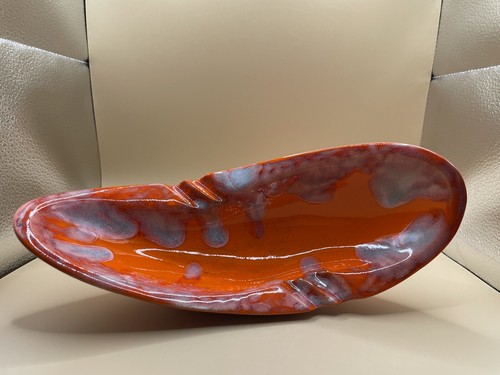 VTG Orange Drip Glaze Ash Tray- Art Pottery- Abstract Shape Home decor signed - Picture 9 of 13