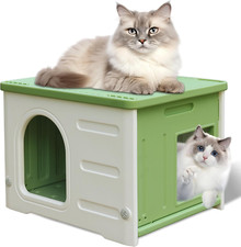Plastic Cat House for Outdoor Indoor, Waterproof Outdoor Cat House with Escape D
