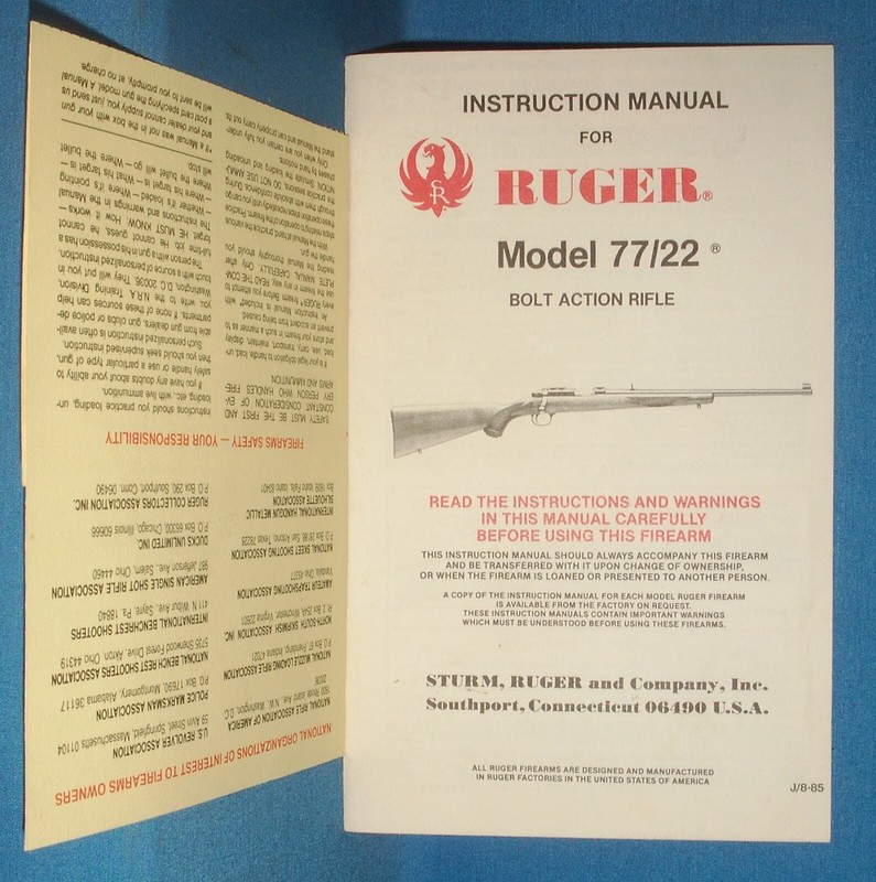 RUGER M 77/22 INSTRUCTION/PARTS MANUAL  Dtd. 8-85 C231E