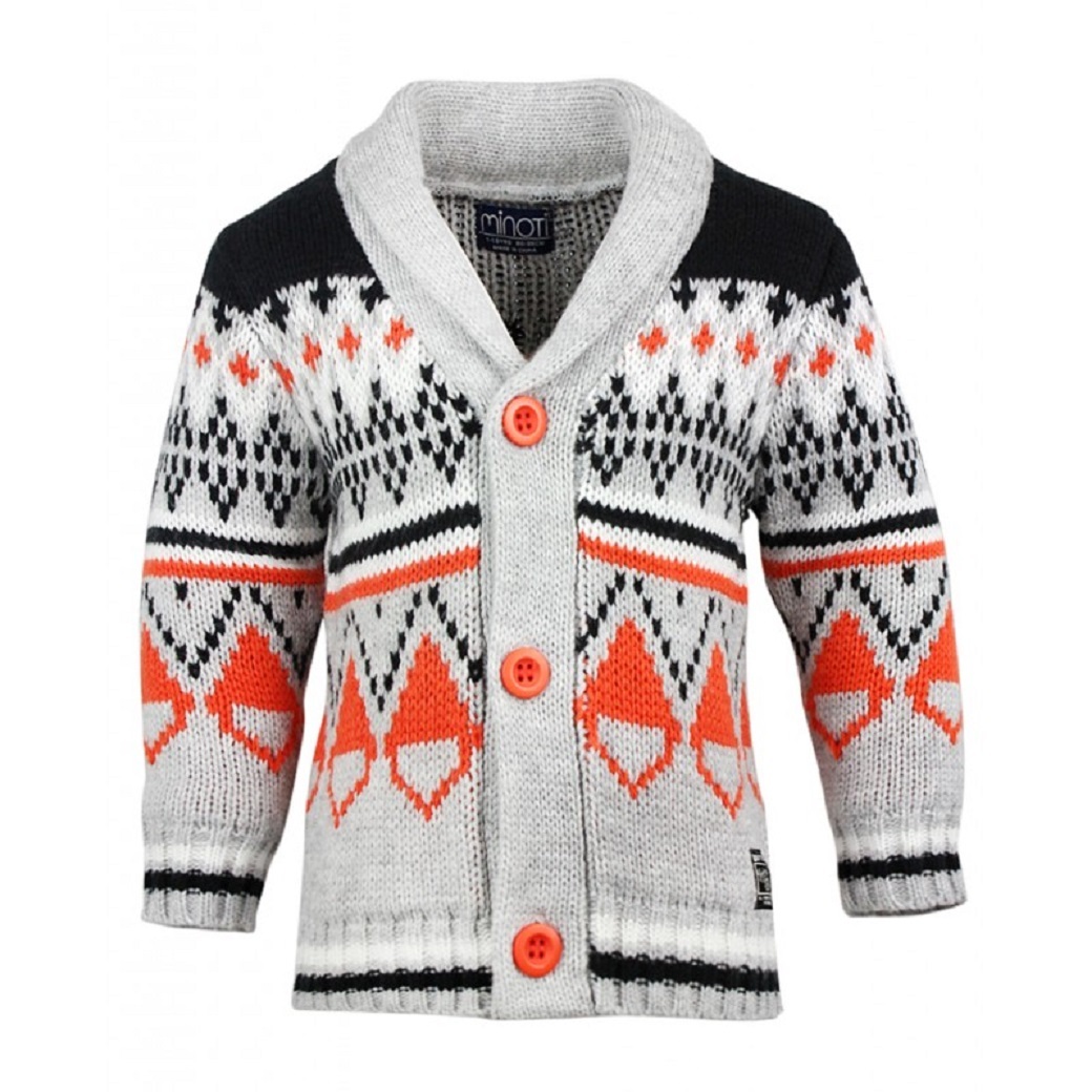 Boys Minoti Orange Chunky Collar Knitted Button Down Winter Cardigan 1- 4 Years image 2