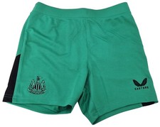 Image of Newcastle United Kids Boys Away Change Green Black Drawstring Shorts By Castore