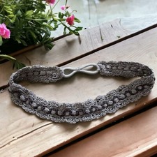 Crochet Headband with Elastic- Light gray with charcoal gray accents