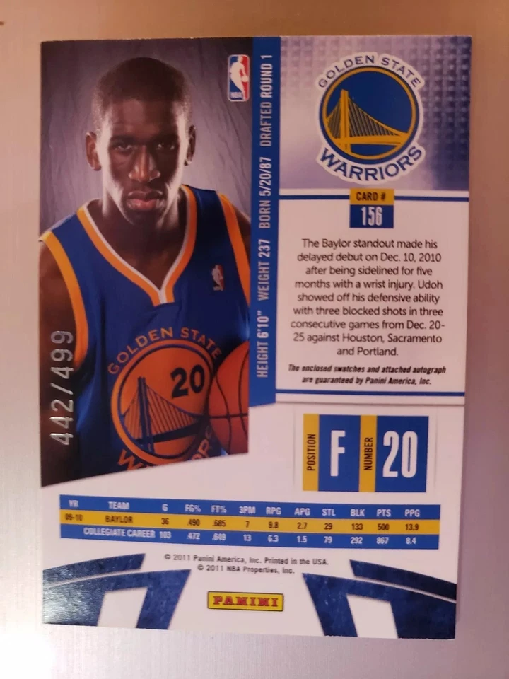 2011 ABSOLUTE EKPE UDOH ROOKIE PREMIERE MATERIAL'S #'D 442/499. - Image 3 of 3