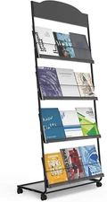 Floor-Standing Magazine Rack 4-Layer with Wheels, Semi-Arched Top Brochure Displ